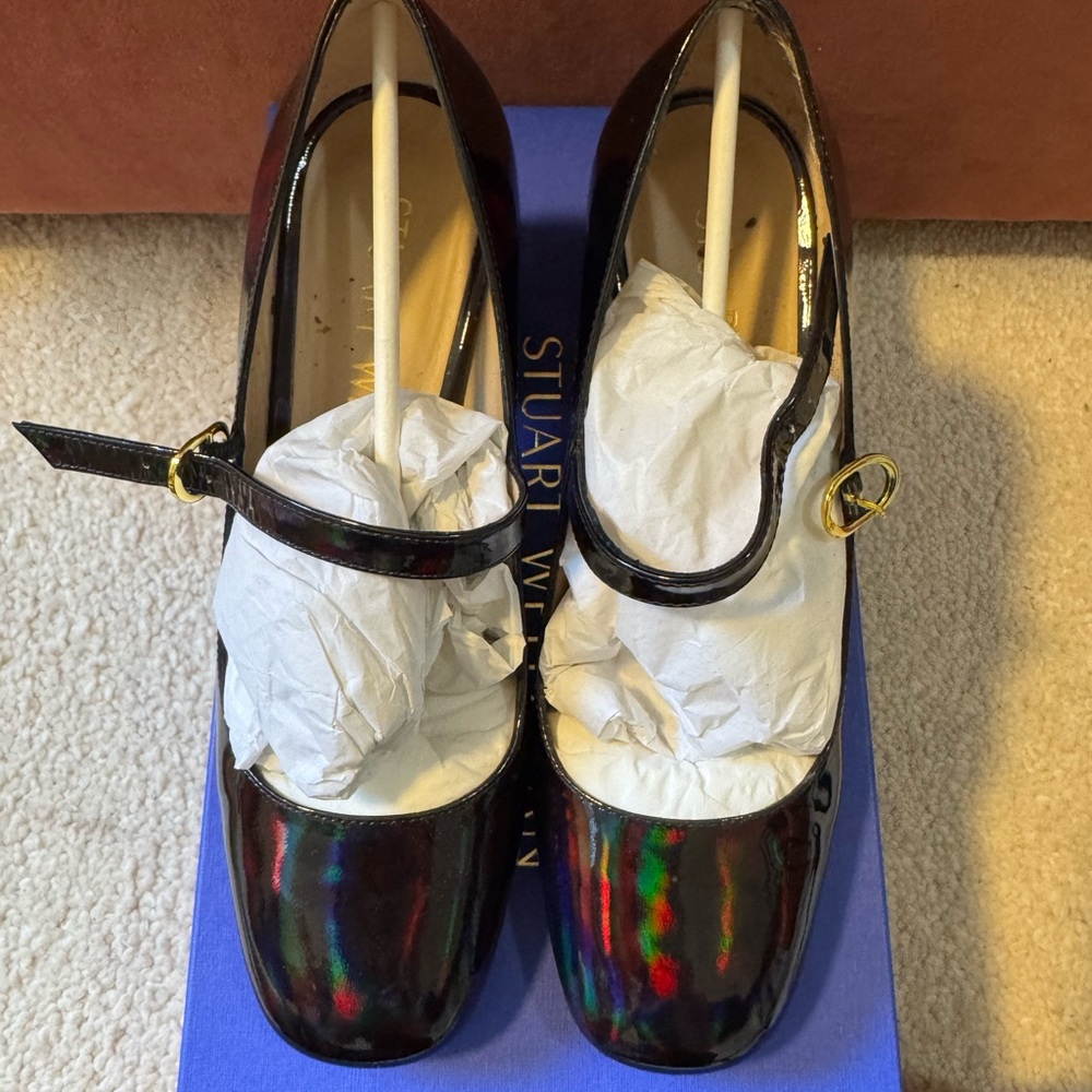 Stuart Weitzman MJ 60 Pump Iridescent Black Patent Leather